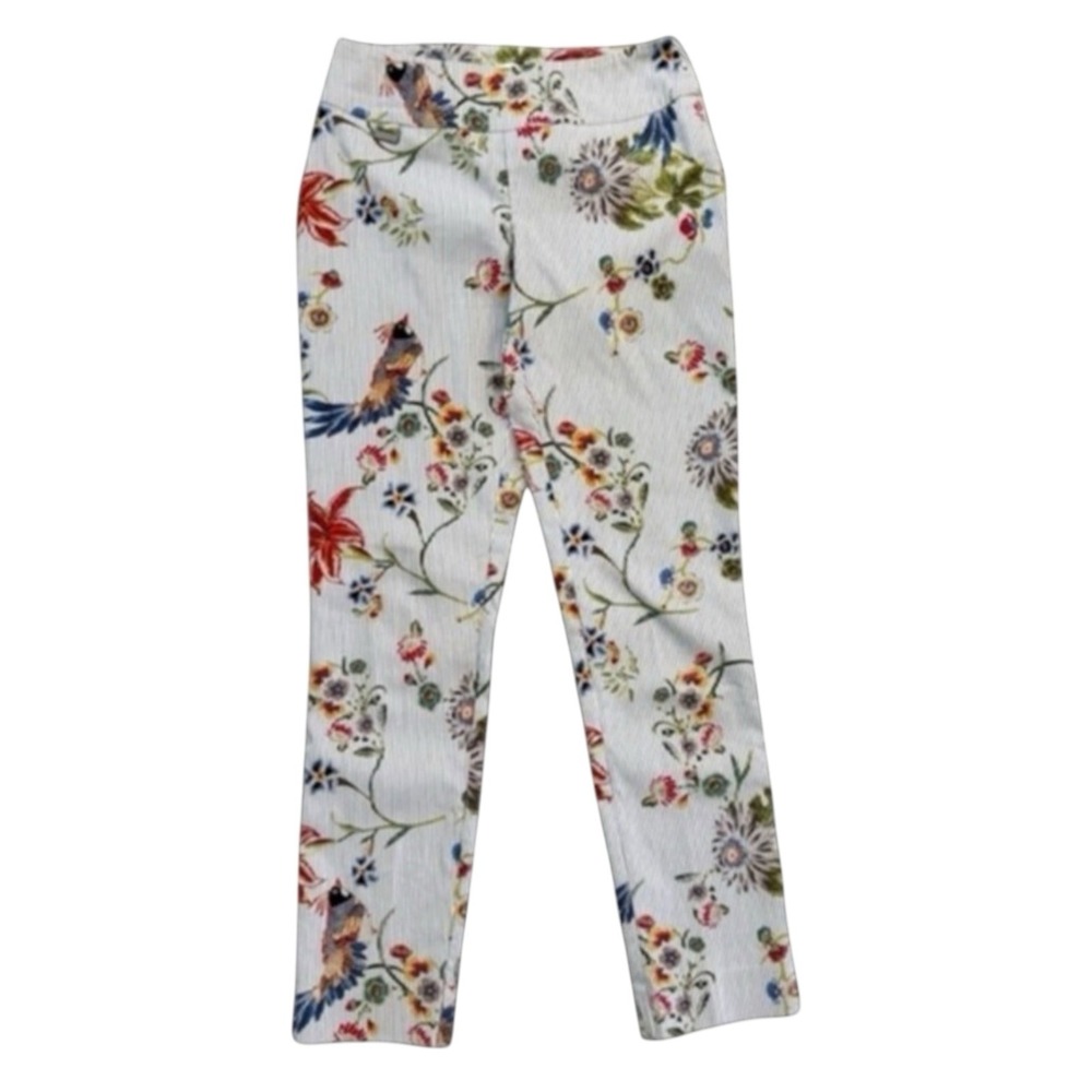 Peck & Peck Floral Bird‎ Print Pull On Pants Size 2 Stretch Rayon Blend